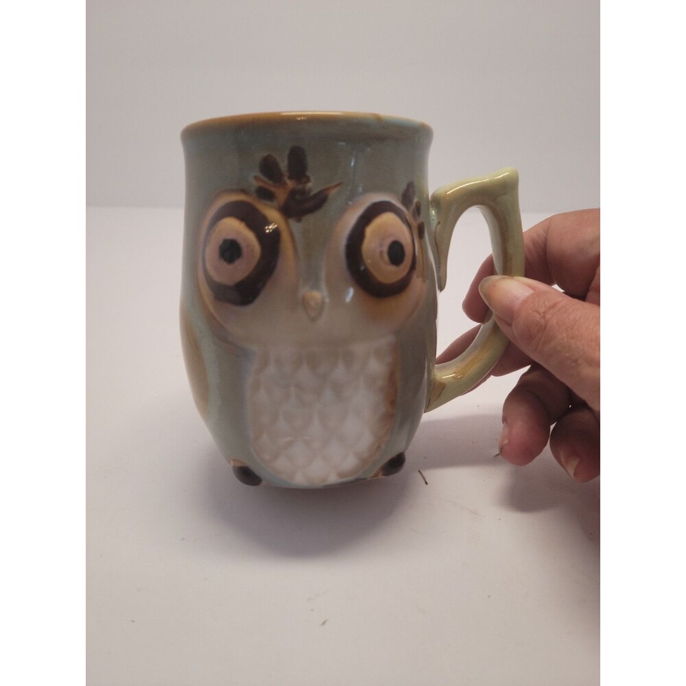 Gibson Home Ceramic Stoneware Owl Coffee Mug - 12 Oz. - Light blue & Green